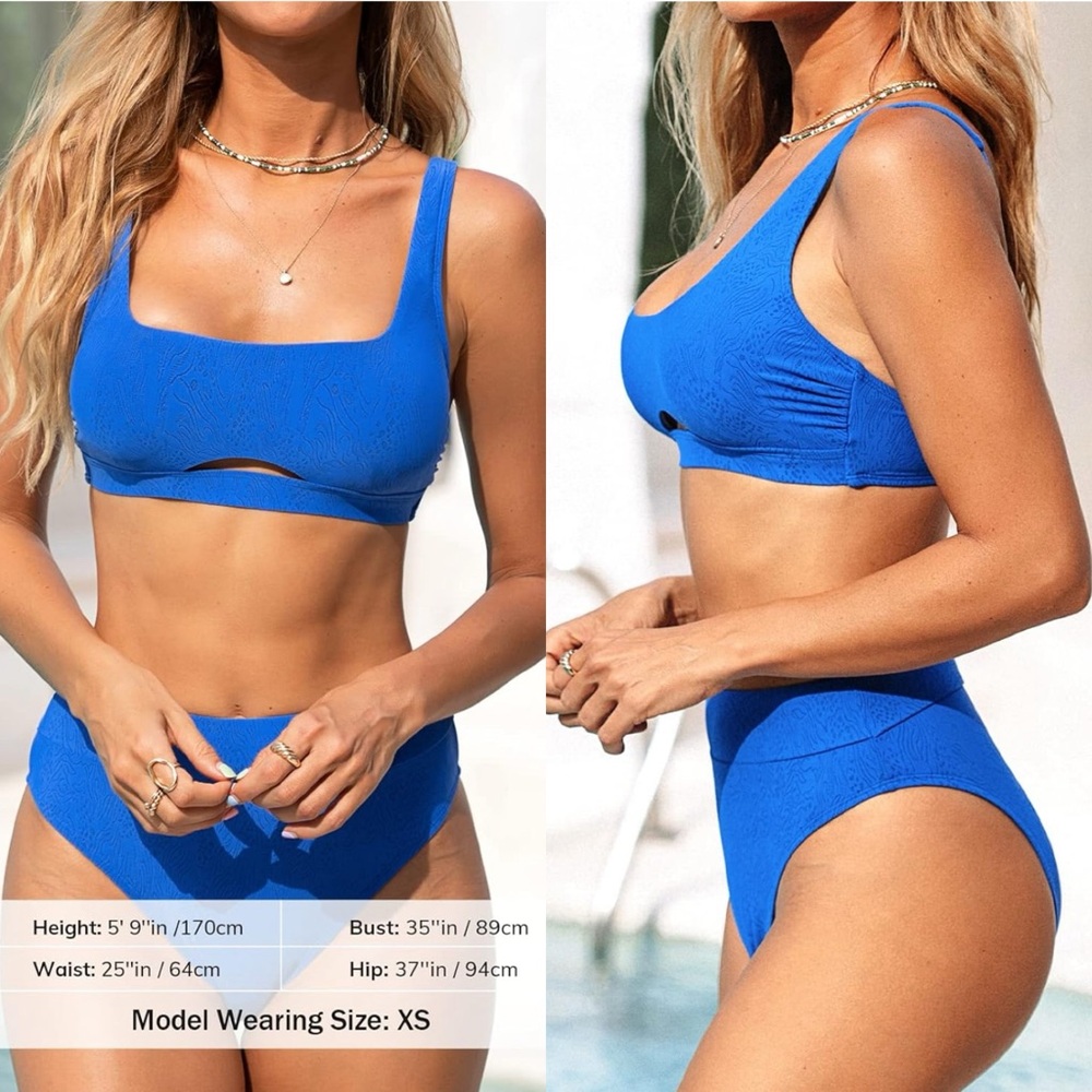 NWYTBikini Set for Women Two Piece Bathing Suits High Waisted Square Neck Cutout - Picture 3 of 17